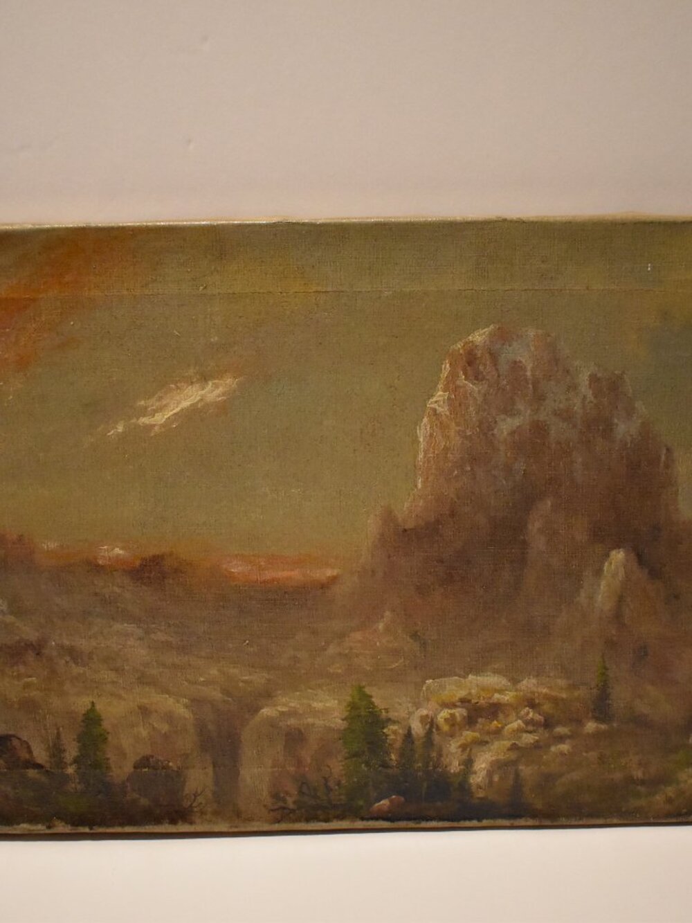 Antique 19th Century Hudson River Landscape Scenic Oil Painting SIGNED-24" x 12" - Picture 4 of 12
